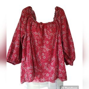 St. Johns Bay Long Sleeve Blouse Red Floral WMS OX | Lightweight Tunic Shirt